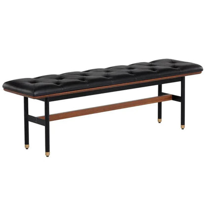 Staten Bench - Black Faux Leather Brass Caps - LOOMLAN - SUNPAN - Bedroom Benches