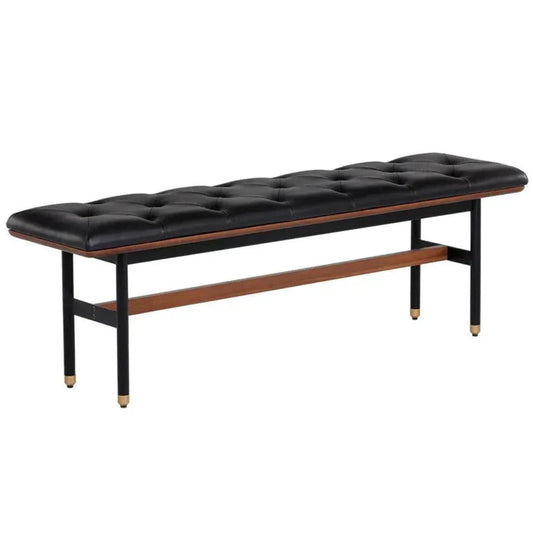 Staten Bench - Black Faux Leather Brass Caps - LOOMLAN - SUNPAN - Bedroom Benches