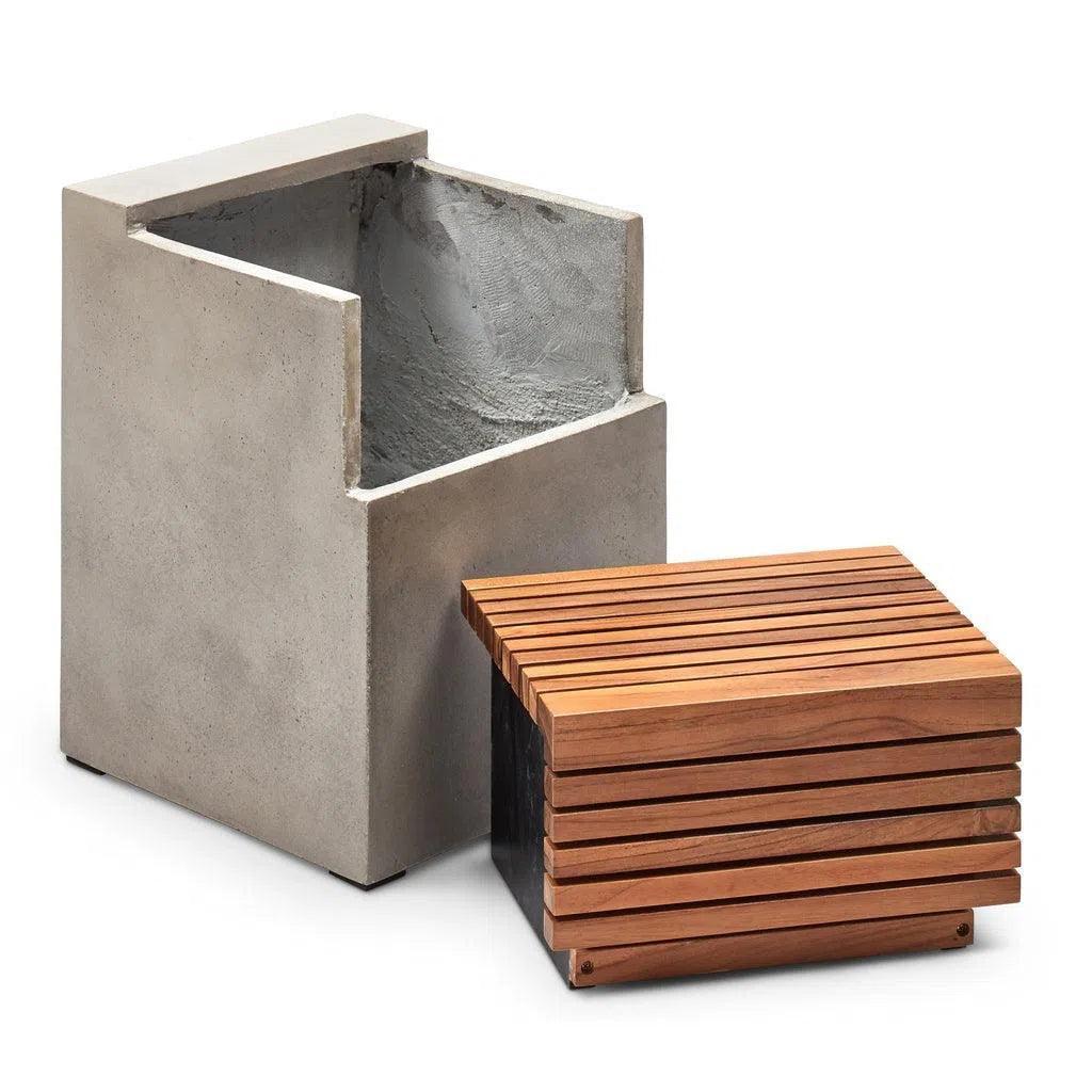 Stecca Cascata Reinforced Concrete Wooden Side Table - LOOMLAN - Urbia - Outdoor Side Tables