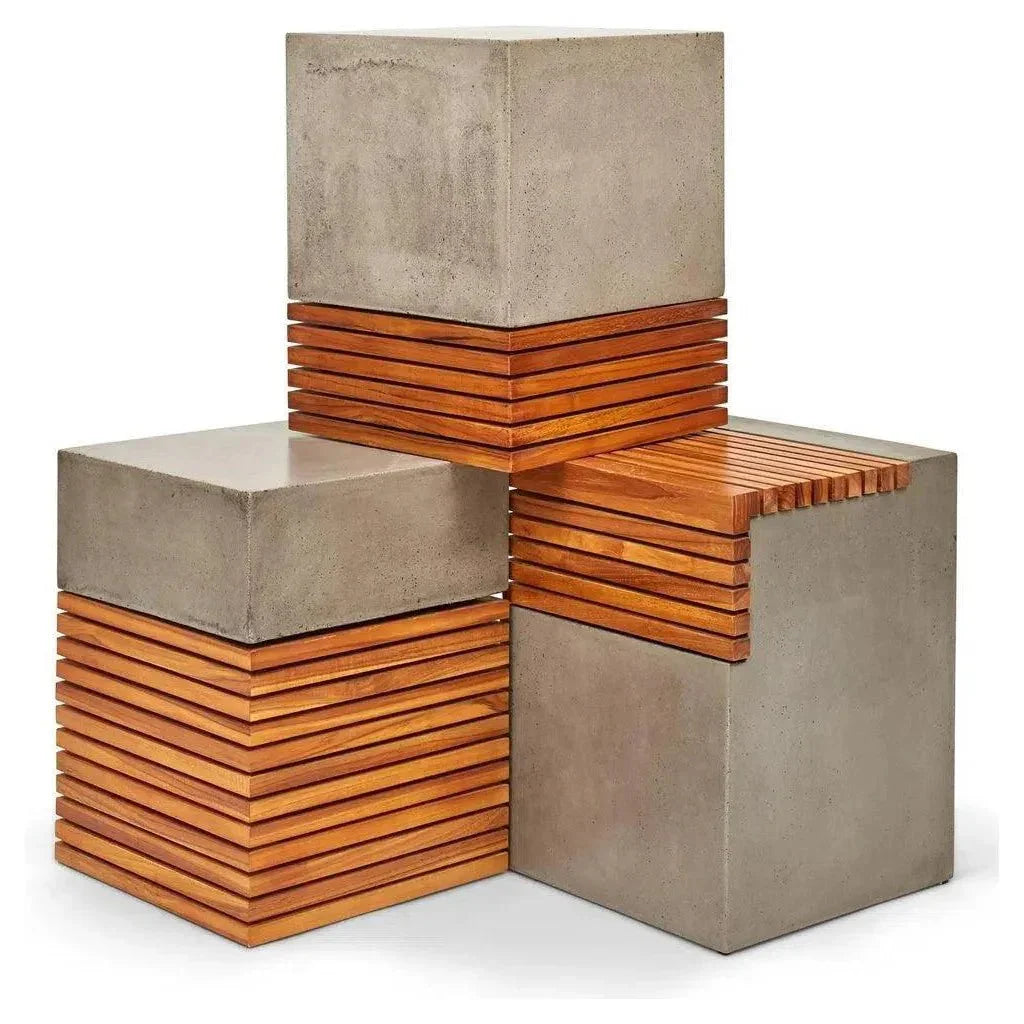 Stecca Cascata Reinforced Concrete Wooden Side Table - LOOMLAN - Urbia - Outdoor Side Tables