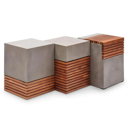Stecca Cascata Reinforced Concrete Wooden Side Table - LOOMLAN - Urbia - Outdoor Side Tables