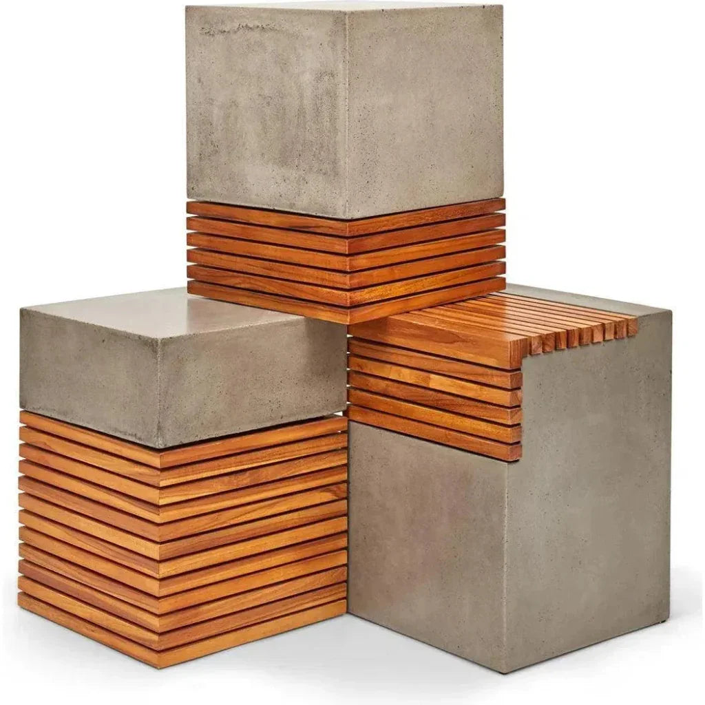 Stecca Corto Reinforced Concrete Wooden Side Table - LOOMLAN - Urbia - Outdoor Side Tables