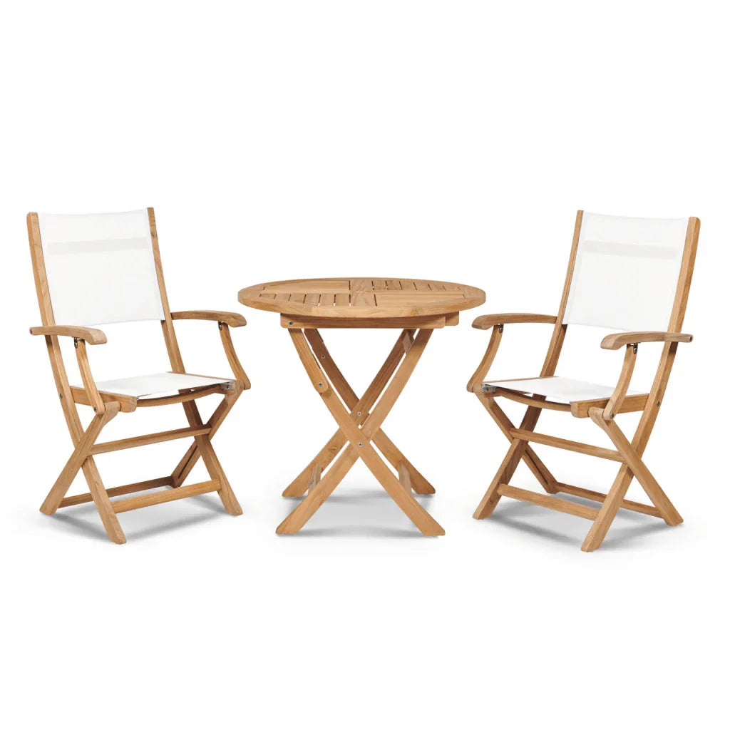 Stella Durable Teak Patio Round Bistro Set 3PC-Outdoor Bistro Sets-HiTeak-White-LOOMLAN
