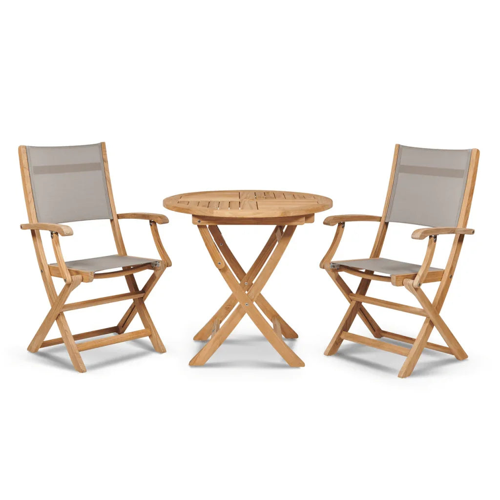 Stella Durable Teak Patio Round Bistro Set 3PC-Outdoor Bistro Sets-HiTeak-Taupe-LOOMLAN