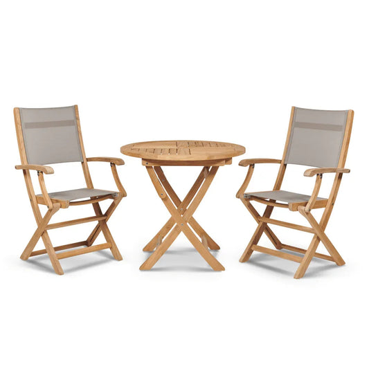 Stella Durable Teak Patio Round Bistro Set 3PC-Outdoor Bistro Sets-HiTeak-Taupe-LOOMLAN