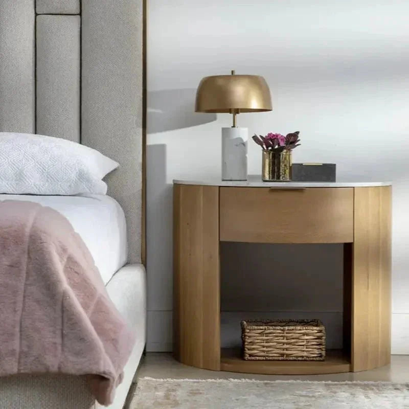Stella Marble Topped Wooden Nightstand - LOOMLAN - SUNPAN - Nightstands