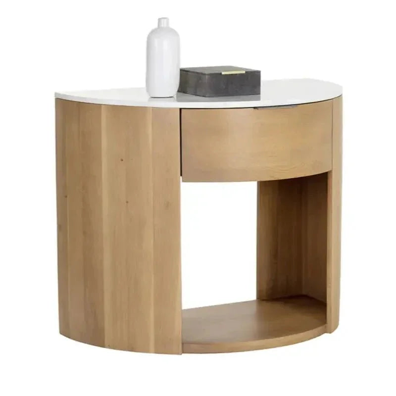 Stella Marble Topped Wooden Nightstand - LOOMLAN - SUNPAN - Nightstands
