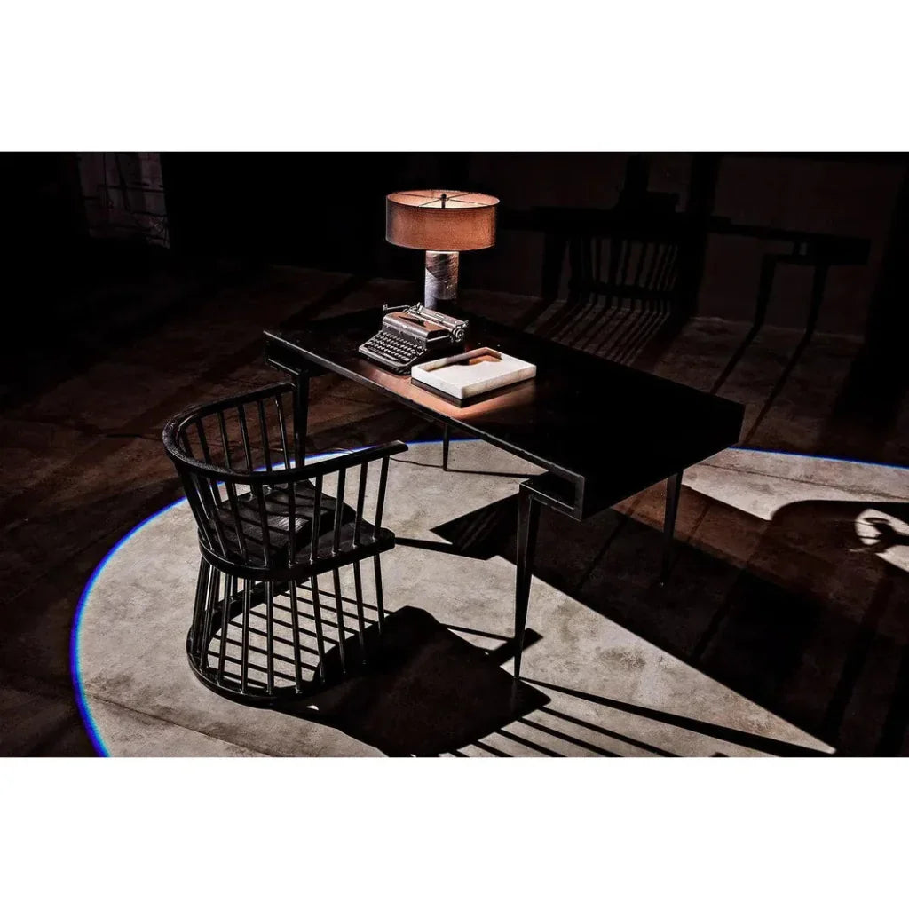 Stiletto Black Steel and Wood Desk-Home Office Desks-Noir-LOOMLAN