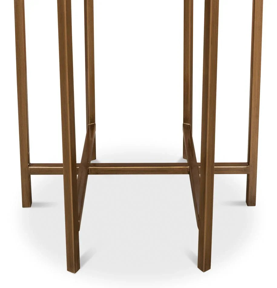 Stillwell Black Leather Round Side Table - LOOMLAN - Sarreid - Side Tables