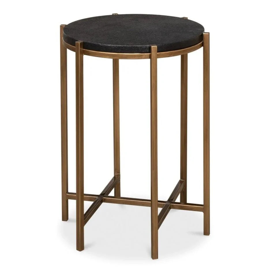Stillwell Black Leather Round Side Table - LOOMLAN - Sarreid - Side Tables