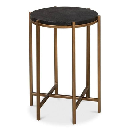 Stillwell Black Leather Round Side Table - LOOMLAN - Sarreid - Side Tables