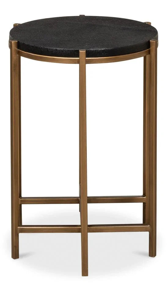 Stillwell Black Leather Round Side Table - LOOMLAN - Sarreid - Side Tables