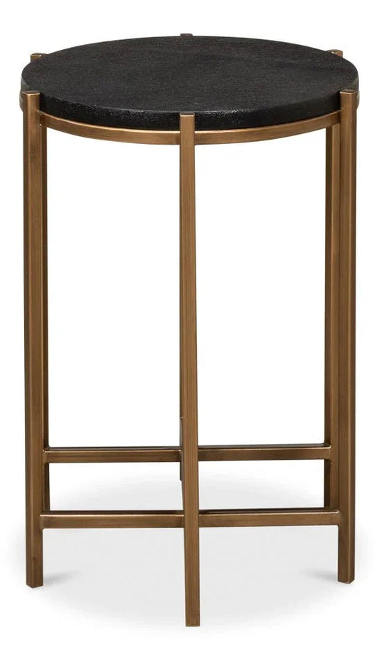 Stillwell Black Leather Round Side Table - LOOMLAN - Sarreid - Side Tables