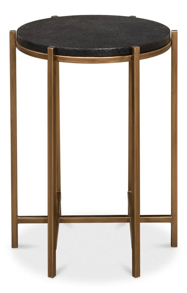 Stillwell Black Leather Round Side Table - LOOMLAN - Sarreid - Side Tables
