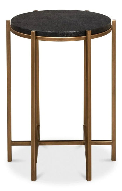 Stillwell Black Leather Round Side Table - LOOMLAN - Sarreid - Side Tables