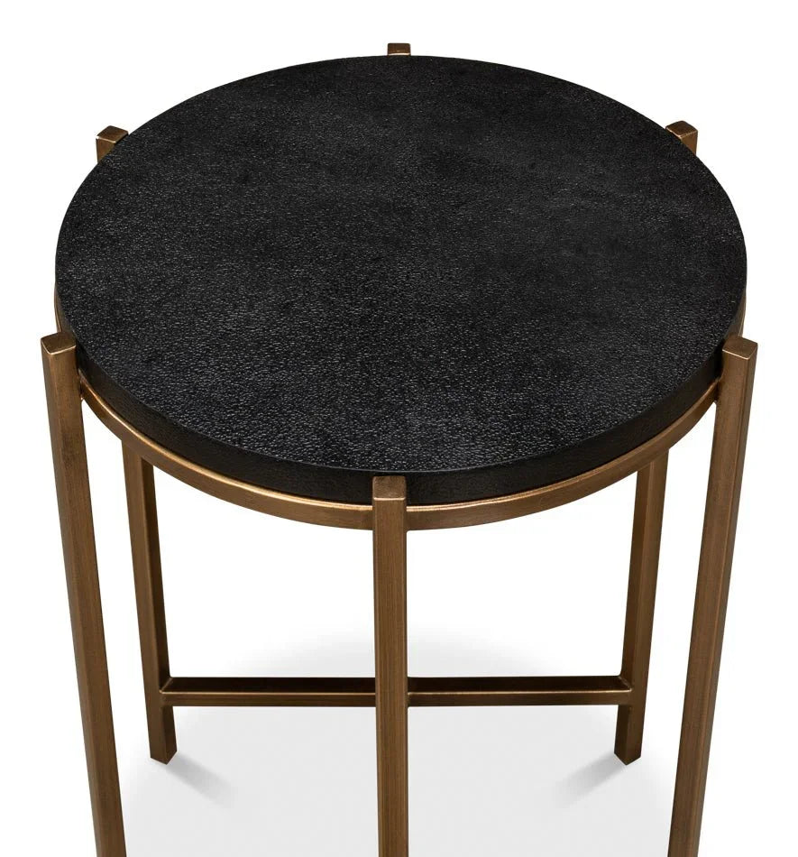 Stillwell Black Leather Round Side Table - LOOMLAN - Sarreid - Side Tables