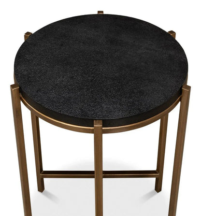 Stillwell Black Leather Round Side Table - LOOMLAN - Sarreid - Side Tables