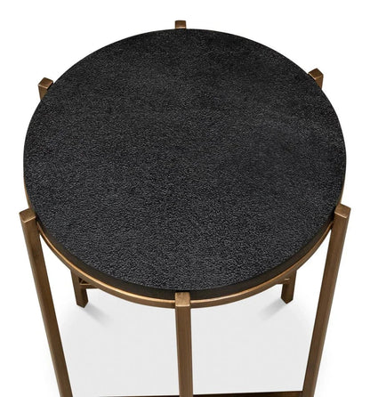 Stillwell Black Leather Round Side Table - LOOMLAN - Sarreid - Side Tables