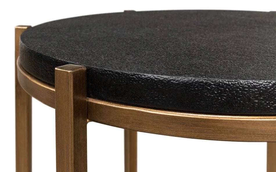 Stillwell Black Leather Round Side Table - LOOMLAN - Sarreid - Side Tables