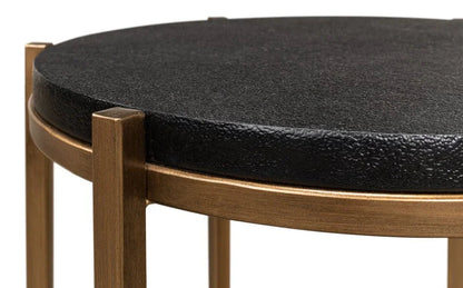 Stillwell Black Leather Round Side Table - LOOMLAN - Sarreid - Side Tables