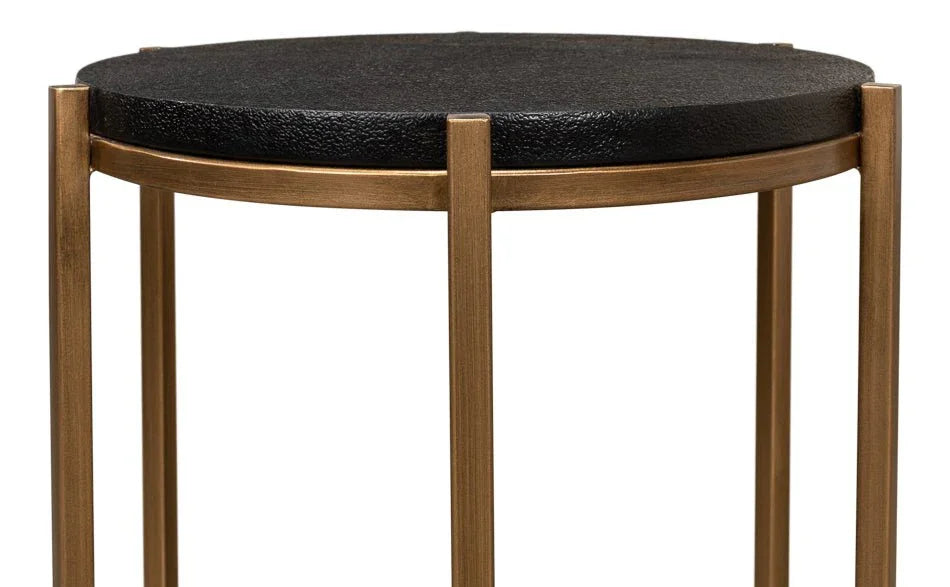 Stillwell Black Leather Round Side Table - LOOMLAN - Sarreid - Side Tables