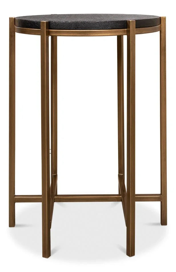 Stillwell Black Leather Round Side Table - LOOMLAN - Sarreid - Side Tables