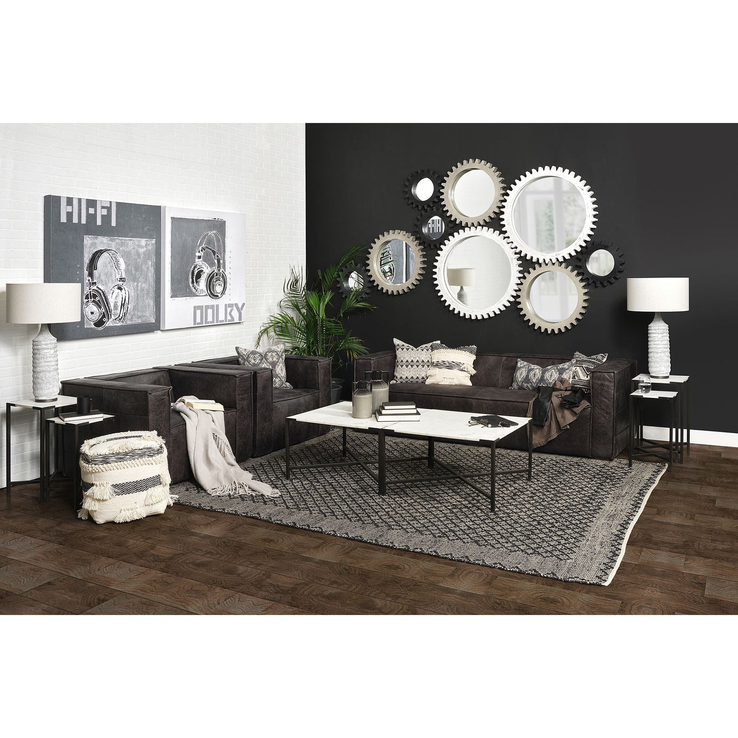 Stinson Black Leather Three Seater Sofa