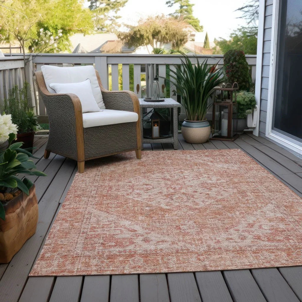 Stockholm Orange Washable Indoor-Outdoor Rug-Outdoor Rugs-LOOMLAN Rugs-LOOMLAN