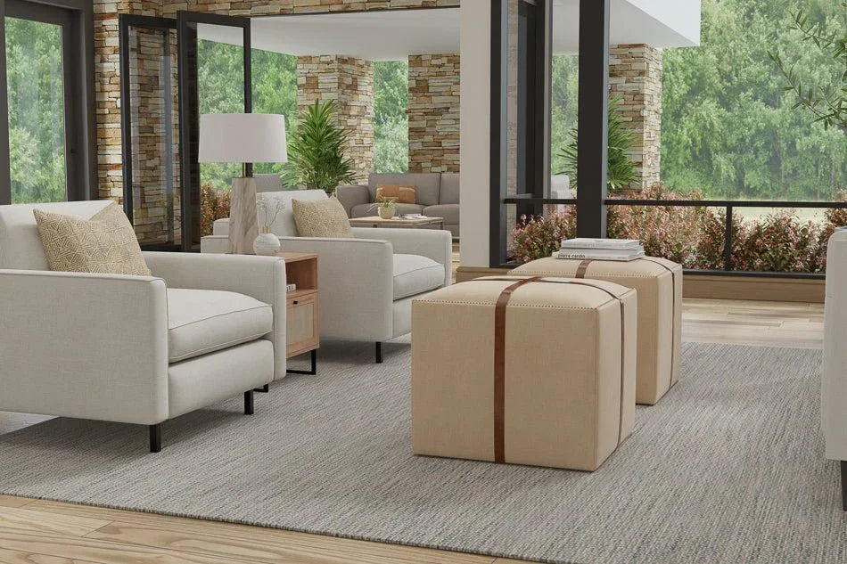 Strap Canvas and Leather Beige Stool - LOOMLAN - Sarreid - Poufs and Stools