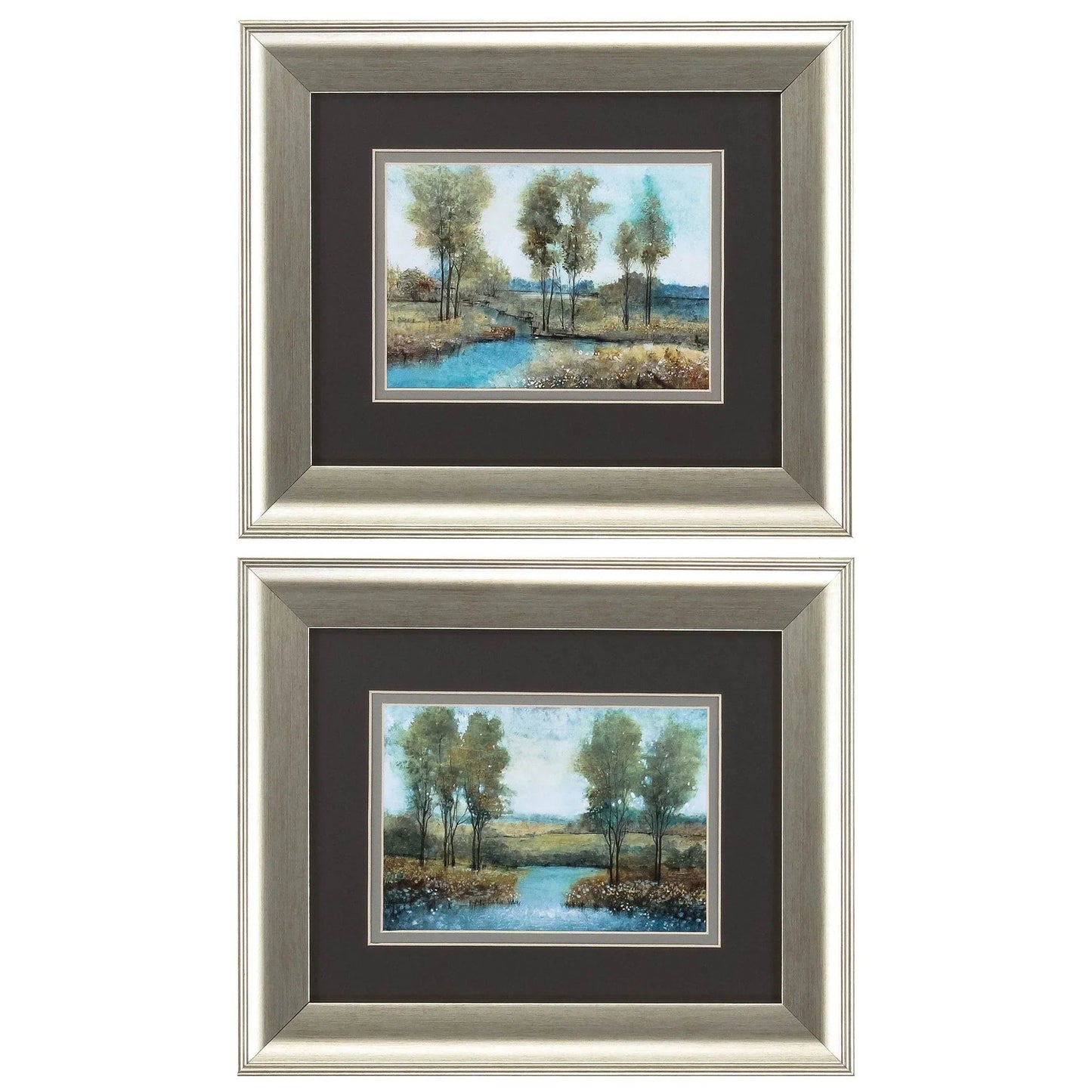 Stream Side Blue Framed Wall Art 2PC