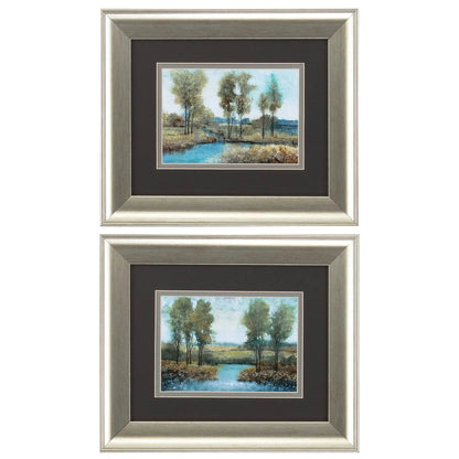 Stream Side Blue Framed Wall Art 2PC