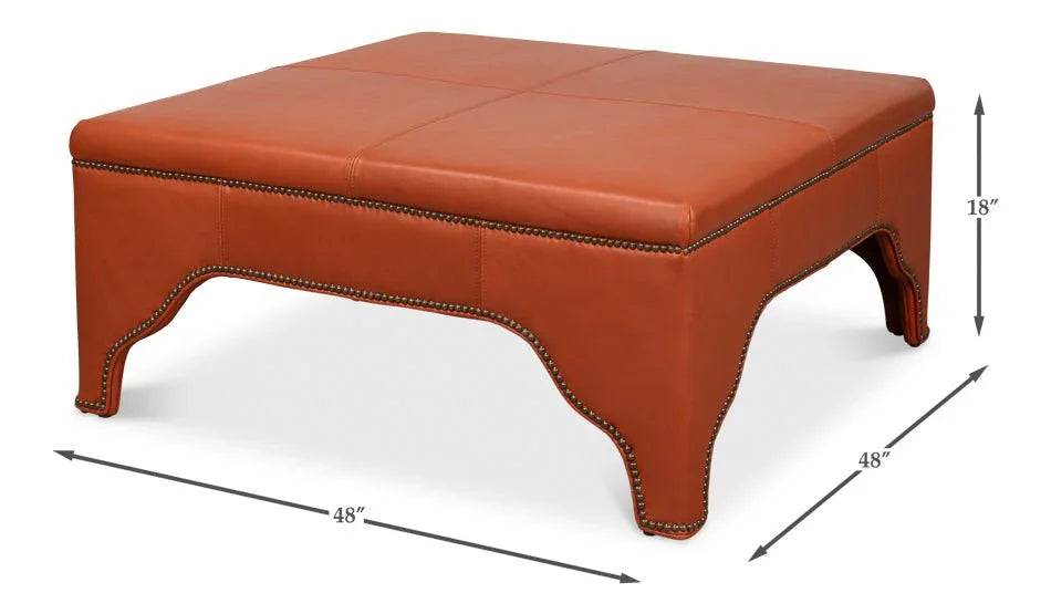 Streetman Leather Brown Cocktail Ottoman - LOOMLAN - Sarreid - Ottomans