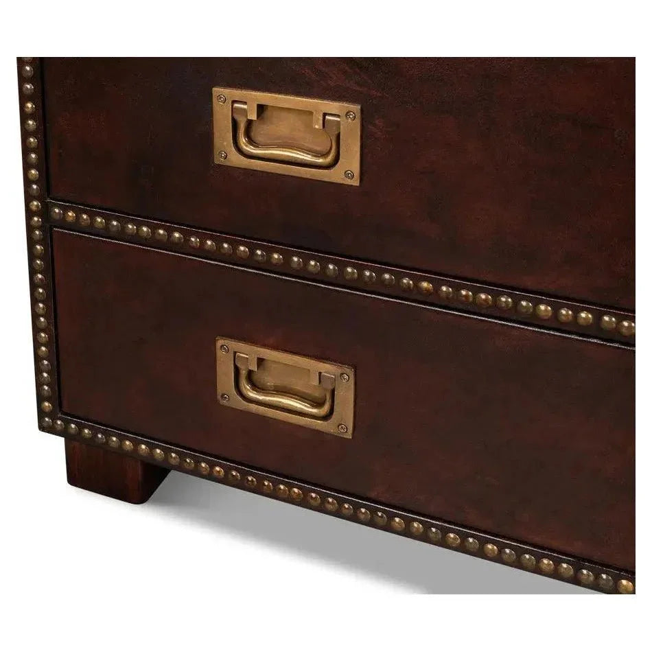 Studded Gentleman's Chest Leather Upholstery - LOOMLAN - Sarreid - Chests