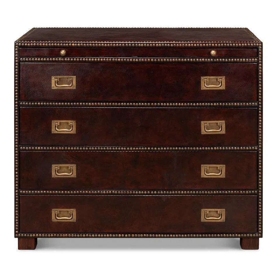 Studded Gentleman's Chest Leather Upholstery - LOOMLAN - Sarreid - Chests