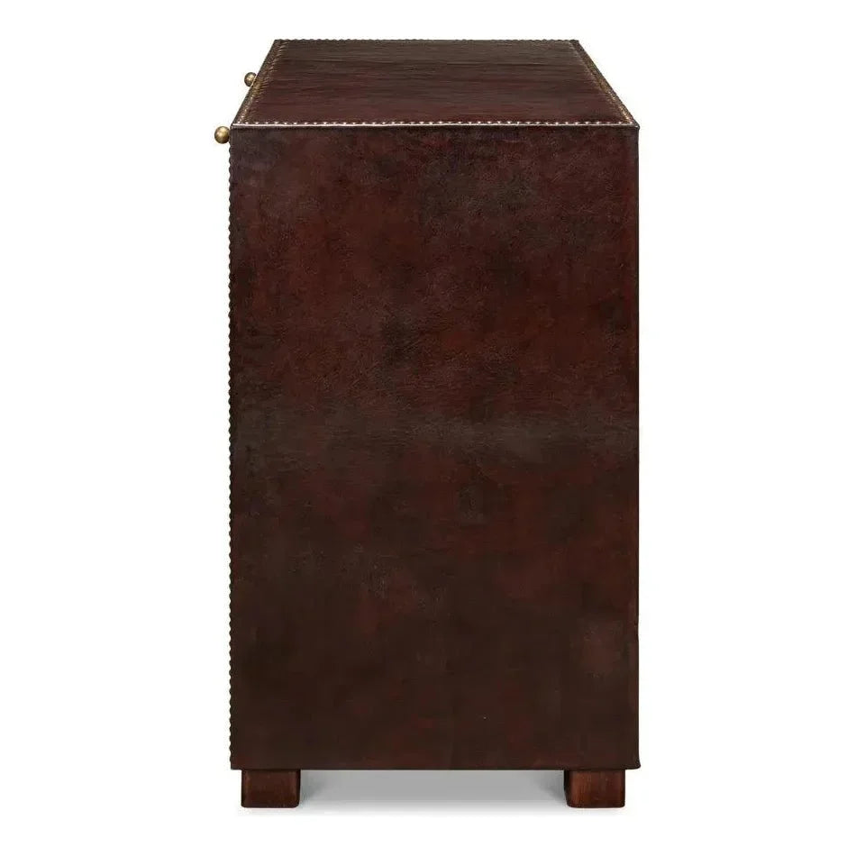 Studded Gentleman's Chest Leather Upholstery - LOOMLAN - Sarreid - Chests