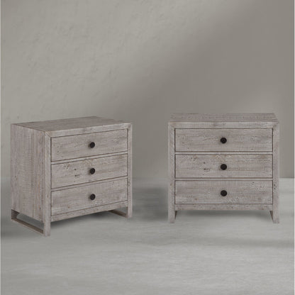 Studio 20 Three Drawers Grey Nightstand (Set Of 2)-Nightstands-Palmetto Home-LOOMLAN