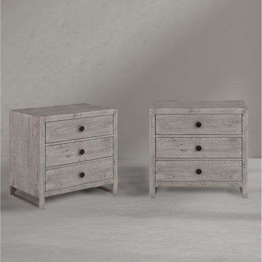 Studio 20 Three Drawers Grey Nightstand (Set Of 2)-Nightstands-Palmetto Home-LOOMLAN