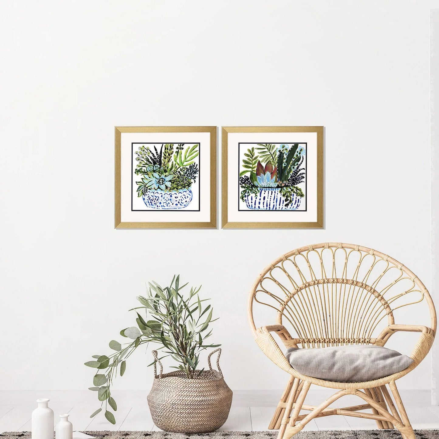Succulent Garden Blue Framed Wall Art 2PC