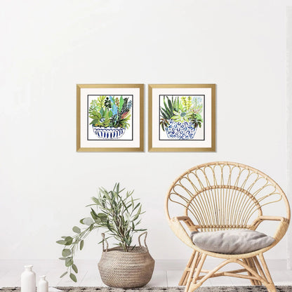 Succulent Garden Blue Framed Wall Art 2PC