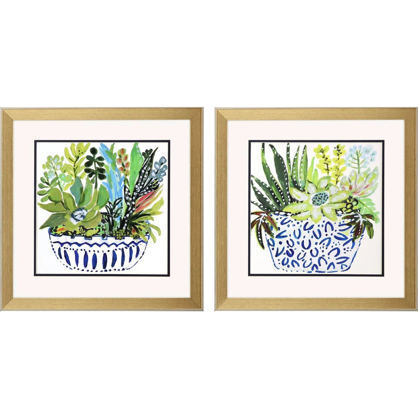 Succulent Garden Blue Framed Wall Art 2PC