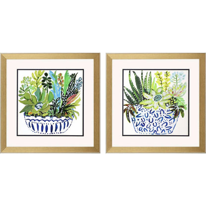 Succulent Garden Blue Framed Wall Art 2PC