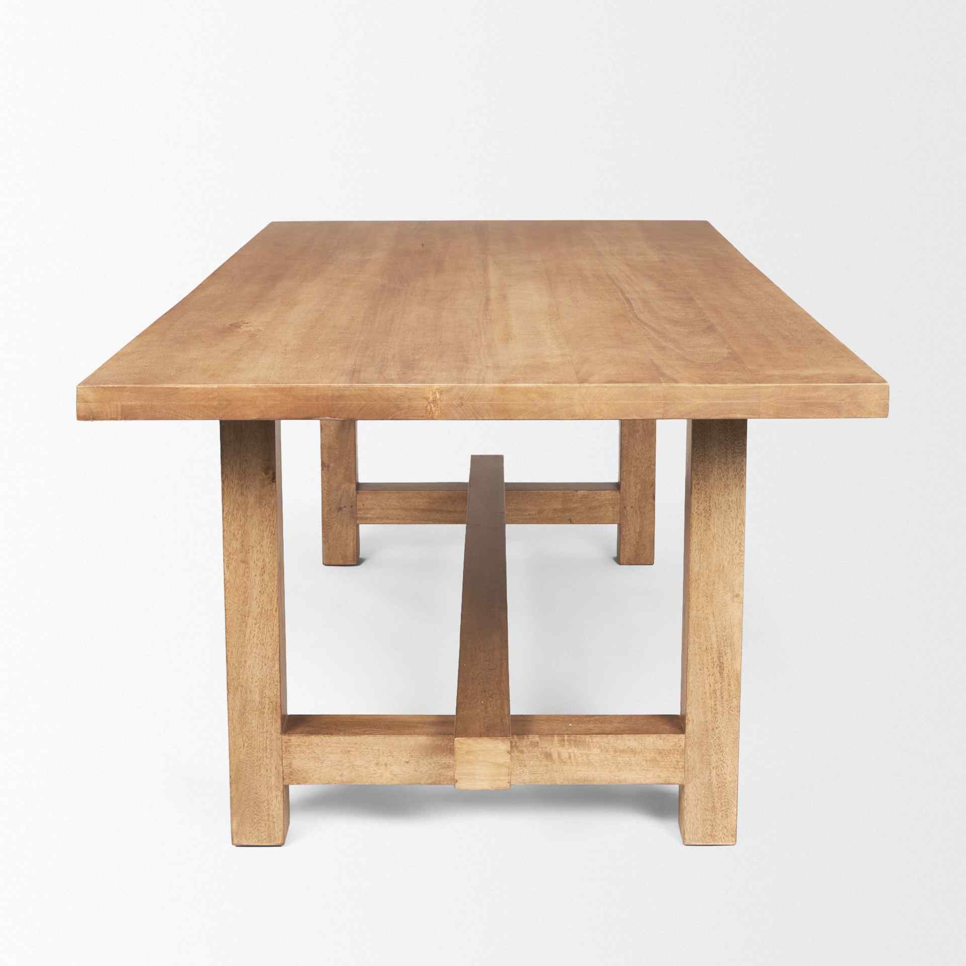Suke Natural Wooden Trestle Dining Table-Dining Tables-Mercana-LOOMLAN