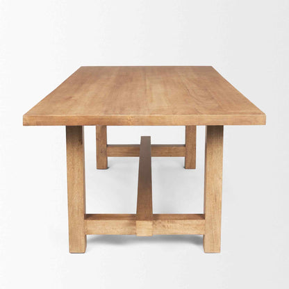 Suke Natural Wooden Trestle Dining Table-Dining Tables-Mercana-LOOMLAN