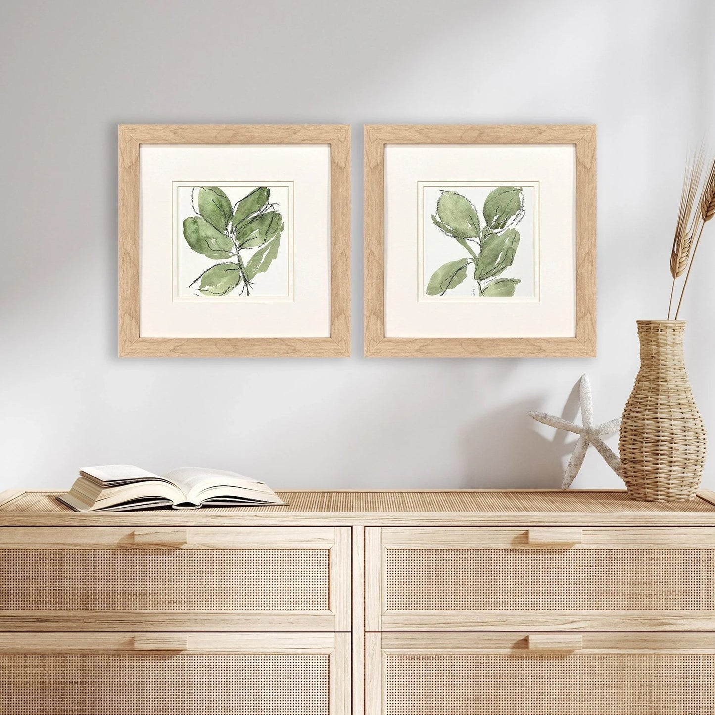 Summer Leaves Green Framed Wall Art 2PC