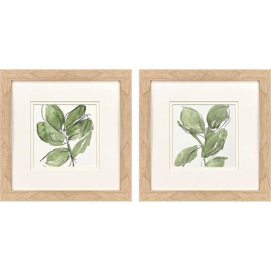 Summer Leaves Green Framed Wall Art 2PC