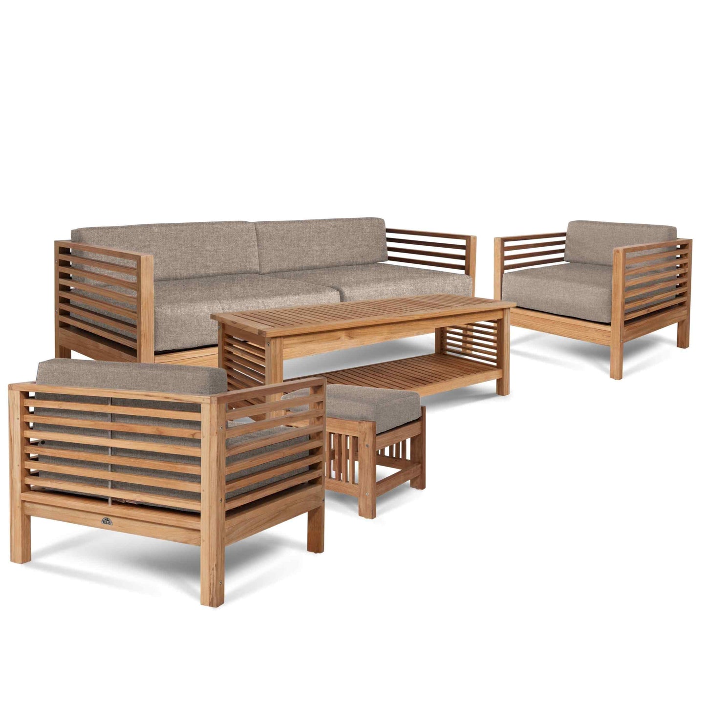 Summer Outdoor Deep Seating Set with Camel Subrella 5PC-Outdoor Lounge Sets-HiTeak-LOOMLAN