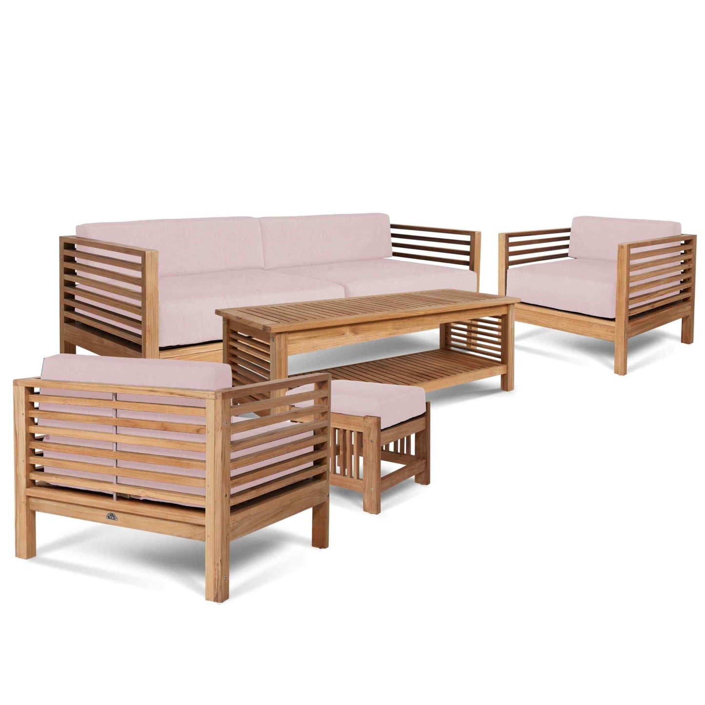 Summer Outdoor Deep Seating Set with Pink Subrella 5PC-Outdoor Lounge Sets-HiTeak-LOOMLAN