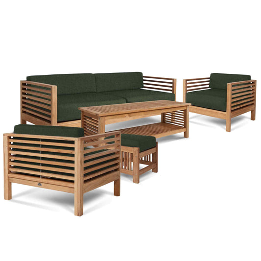 Summer Outdoor Deep Seating Set with Jungle Subrella 5PC-Outdoor Lounge Sets-HiTeak-LOOMLAN