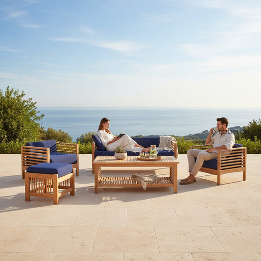 Summer Teak Patio Deep Sofa Set with Subrella 5PC