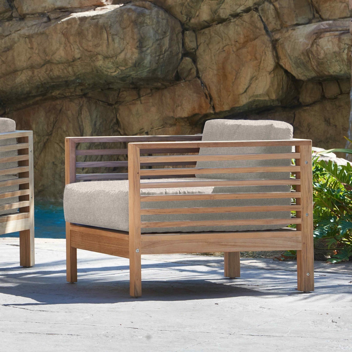 Summer Teak Outdoor Accent Chair with Sunbrella-Outdoor Accent Chairs-HiTeak-LOOMLAN